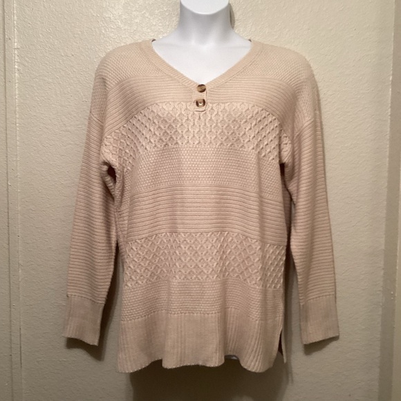 St. John's Bay Cream V-Neck Sweater with Textured Knit XXL - Picture 4 of 7